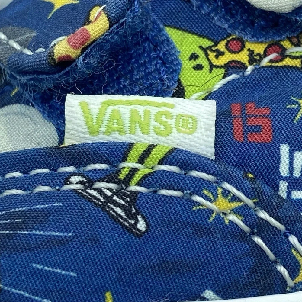Vans Toddler 4 Slip On Blue Space Alien Pizza Print Sneakers Shoes Skater Y2K